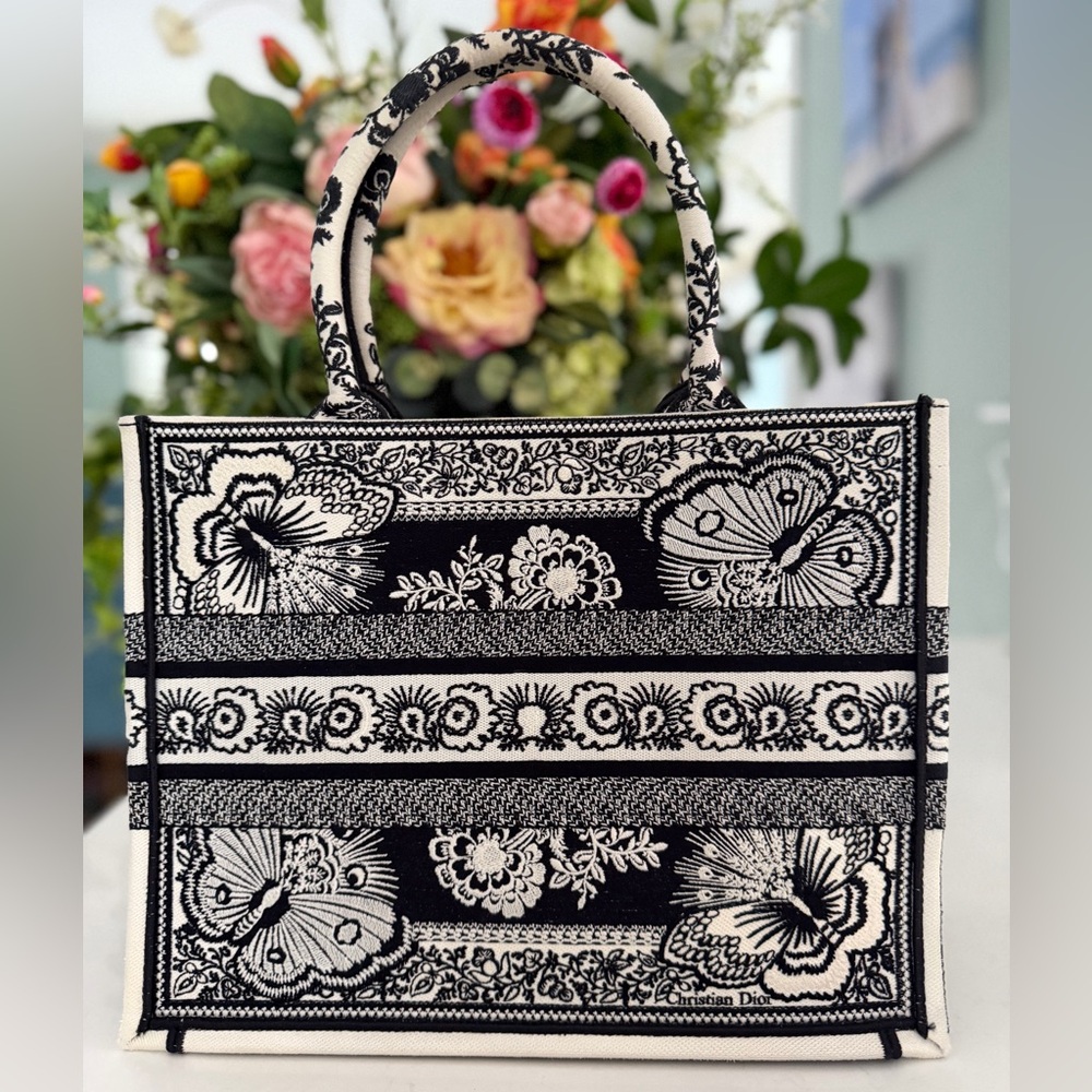 Christian Dior Canvas Butterfly Bandana Embroidered Medium Book Tote ~ 2 COA’s - Picture 2 of 15